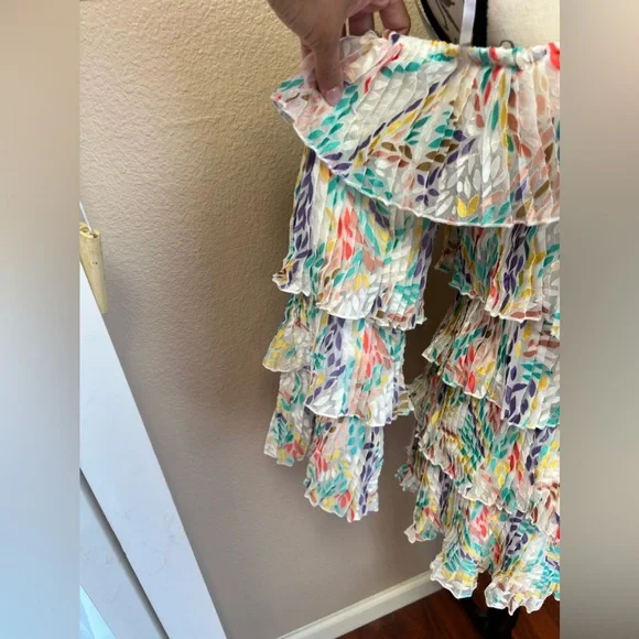 Michael Costello x Revolve Off the Shoulder Print Pleated Ruffle Dress Size S